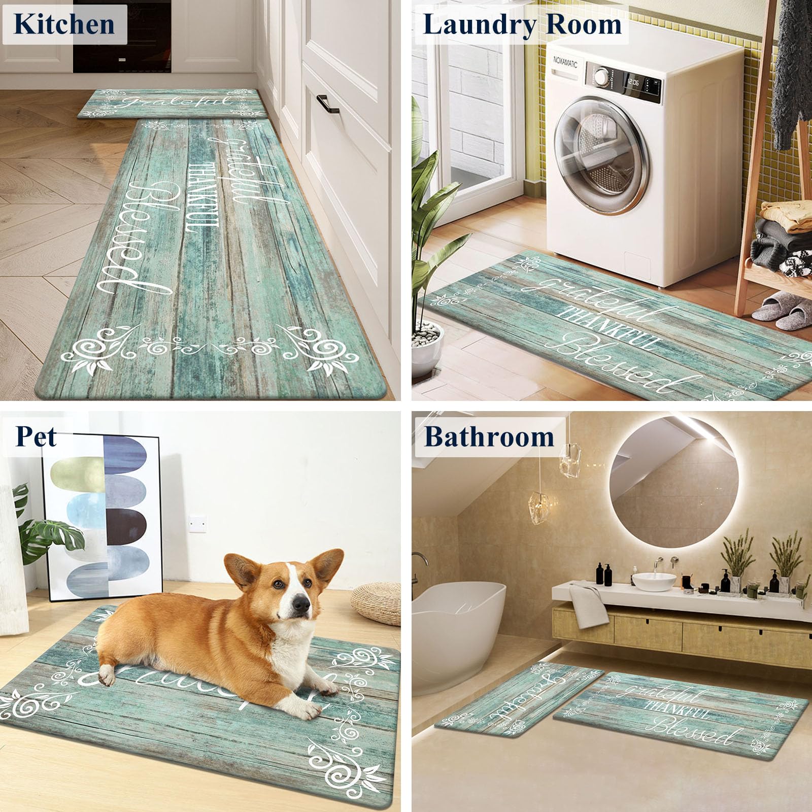 HEBE Lot de 2 tapis de cuisine anti-fatigue rembourrés et imperméables antidérapants pour cuisine, bureau, évier, buanderie