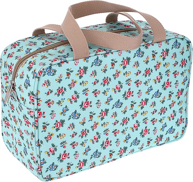 IGNPION Woman Large Travel Toiletry Bag Waterproof Wash Bag Make up Organizer Bag Cosmetic Bag Swimming Gym Bag (Blue Small Flower)