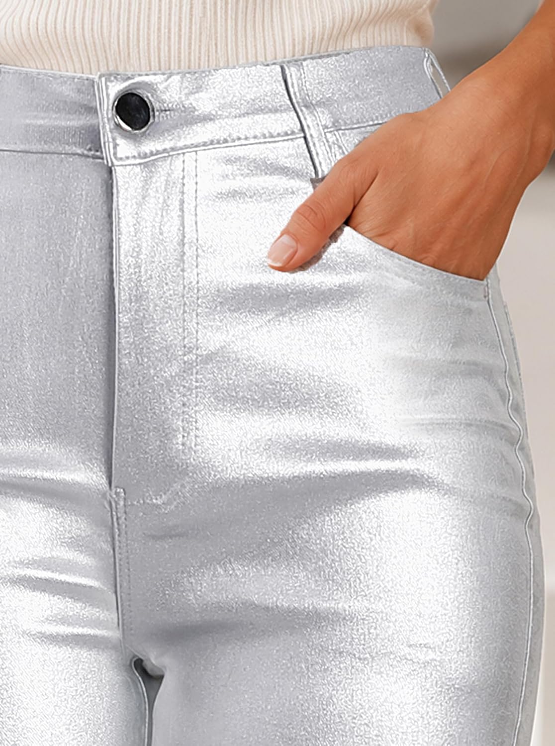 Avanova Women Coated Faux Leather Flare Pants | Zip Fly, PU, Coating, Bell, Bootcut, Pleather Pants, Leather Leggings, Skinny, High Waisted, Pockets, Office to Evening