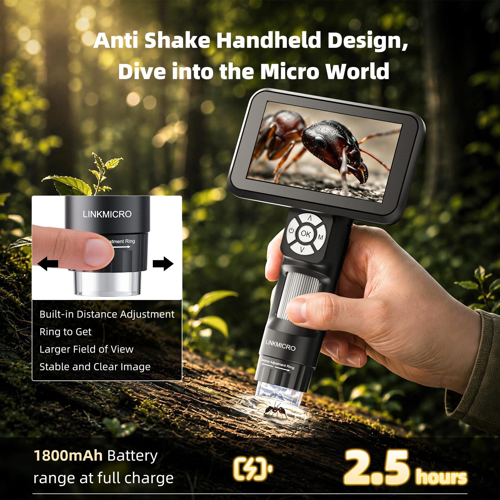 4K HDMI Digitalmikroskop mit Flexarm Ständer, 4K Lötmikroskop Kamera für Erwachsene, 5 Zoll Bildschirm, 3840P Video, 1200X Hand-Münzlupe Vollsicht, 8 LED-Licht, PC-Ansicht, 32G, LM115A-4K
