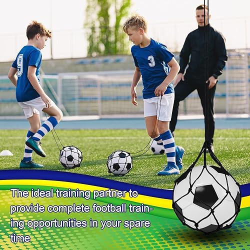 Miniatura 7 de Windyun 12 unidades de entrenador de patadas de fútbol solo, red de entrenamiento elástico para práctica de patadas juveniles, tamaño de pelota 3,