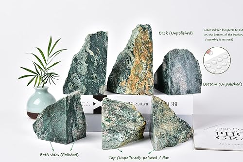 Miniatura 7 de AMOYSTONE Organizador de estantería de cocina Sujetalibros de piedra de mica verde natural de 4 a 6 libras, base pesada Cristal energético y fácil