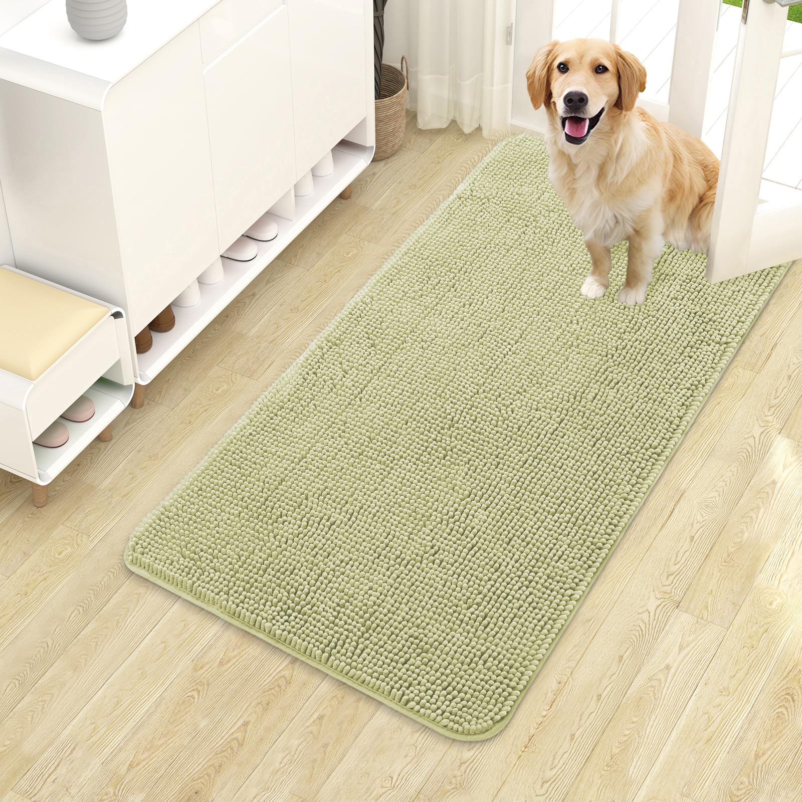 OLANLY Dog Door Mat for Muddy Paws 40x24, Super Absorbent Chenille Mud Mat