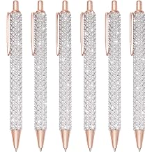 jiebor 6pcs Fancy Pens Glitter Cute Fun Pretty Rhinestones Metal Retractable Ballpoint Pens for Women Writing Business Office Supplies White