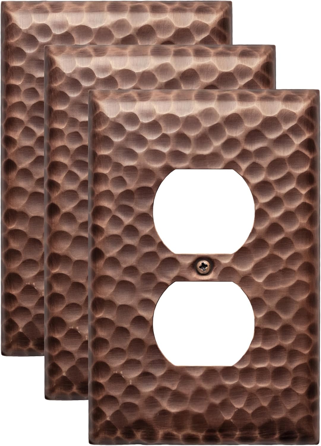 Monarch Abode Duplex Outlet Cover Plate – 1-Gang Antique Copper Plug Wall Plates, Electrical Outlet Cover Plates, Electric Outlets Covers, Hand Hammered Decorative Outlets Covers Wall Plate, Pack of 3
