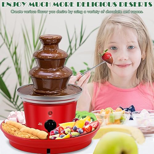Miniatura 3 de MINI - Fuente de fondue de chocolate, juego de fondue de chocolate Electirc de acero inoxidable de 32 onzas, juego de 3 niveles con 6 tenedores de