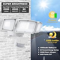 Vista 2 de Luces solares de seguridad con sensor de movimiento, luces LED de 2200 lm para exteriores con 3 cabezales de iluminación ajustables, 6500 K, IP65
