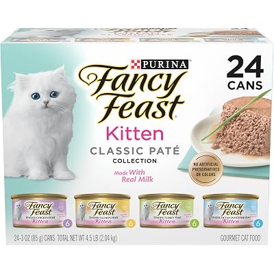 Purina Fancy Feast Tender Ocean Whitefish, Turkey, Chicken and Salmon Feasts Wet Kitten Food Variety Pack - (Pack of 24) 3 oz. Boxes