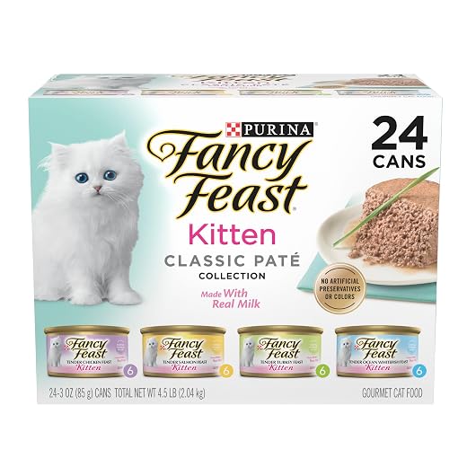 Purina Fancy Feast Grain Free Pate Wet Kitten Food Variety Pack, Kitten Classic Pate Collection, 4 Flavors - (24) 3 oz. Boxes