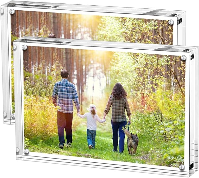Boxalls Acrylic Photo Frame 15 x 20 cm (6 x 8 inch)-Set of 2, Double Sided Picture Frame with Magnetic, Clear Frameless Desktop Photo Block