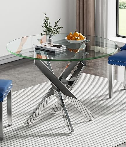 Miniatura 157 de Mesa de comedor de cristal de 51 pulgadas para 4, mesa de comedor rectangular contemporánea con parte superior de vidrio templado y patas de acero