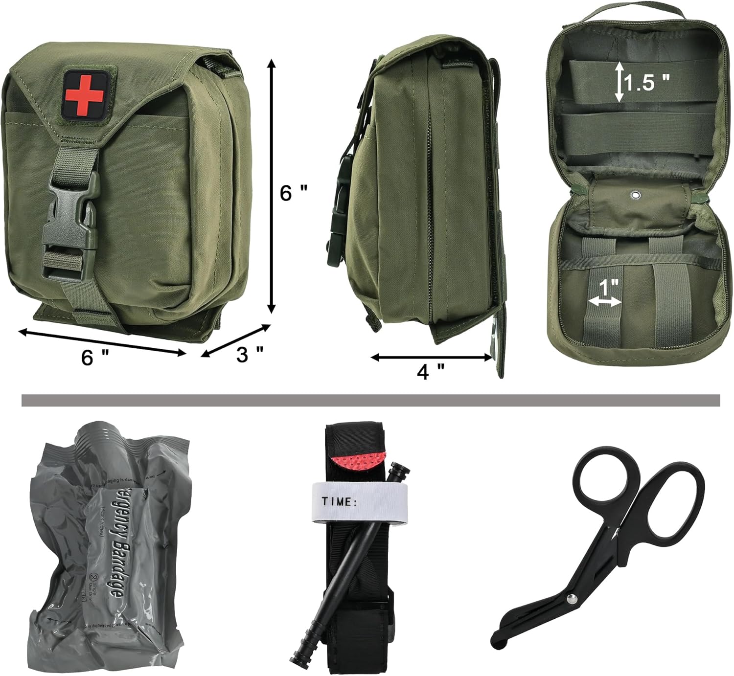 IFAK Pouch Empty, MOLLE Rip Away Medical Pouch with Quick Release Platform and Cross Patch for Tactical Vest and Battle Belt