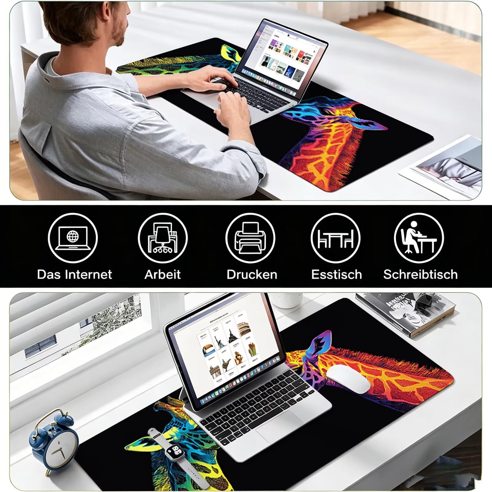 Tappetino Mouse Gaming, 1200x600mm Tappetino Mouse XXL nero 0c0-292 | Mouse Pad Grande, Ottimizzato per i Sensori da Gioco, Migliora Precisione e Velocità, per Mac e PC, giraffa