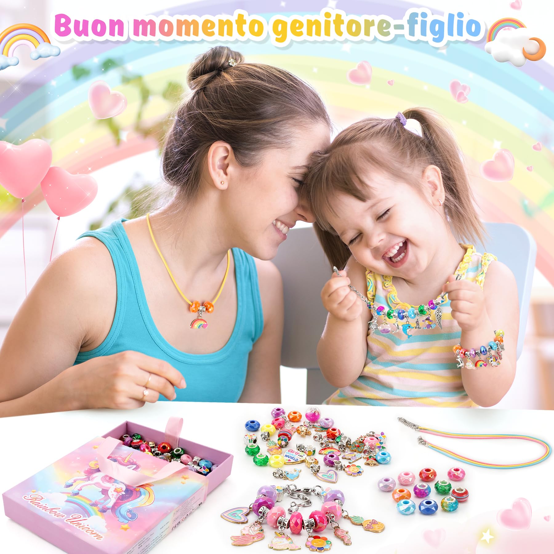 Tomylv Kit Braccialetti Fai Da Te Bambina, Regalo Bambina, Arcobaleno, Kit Gioielli Creativi, Regali Di Compleanno, Giocattoli per Bambini 5-12 Anni