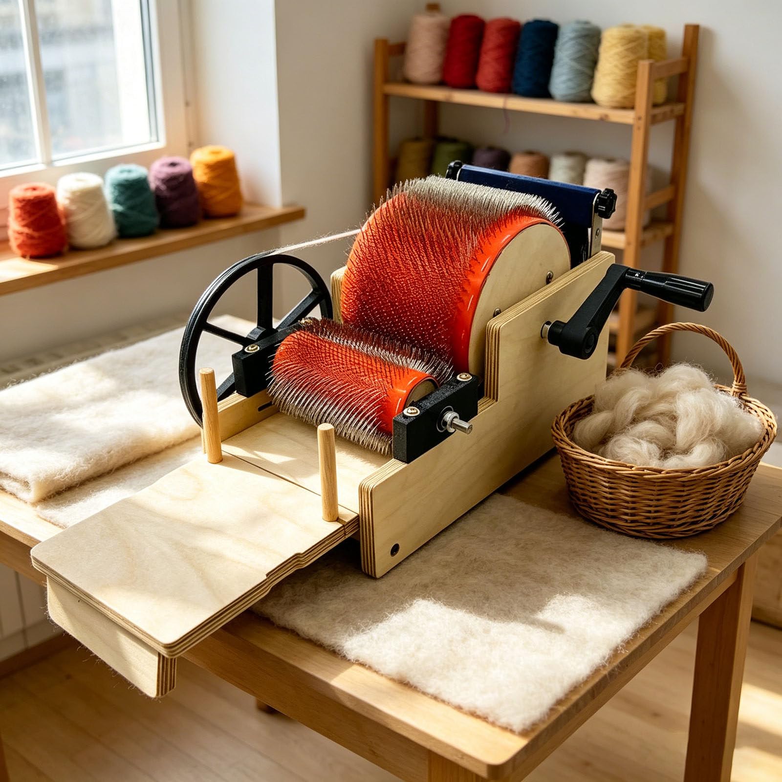 MYFTNP Drum Wool Carding Machine, Manual Drum Carder, Fast Color Blending, Even Fiber Distribution, For Sheep Fleece Combing Spinning Felt Projects（12cm）