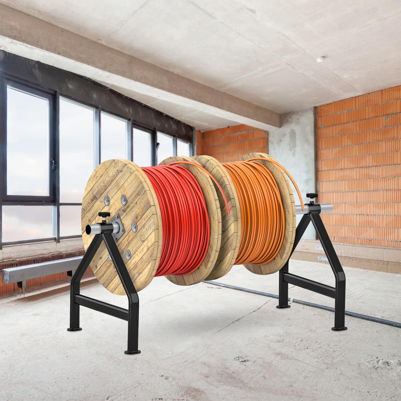 Estante de carrete de alambre, organizador de cables portátil, dispensador de alambre de acero totalmente soldado para bobinas de hasta 28 pulgadas de diámetro, capacidad de 220 libras,