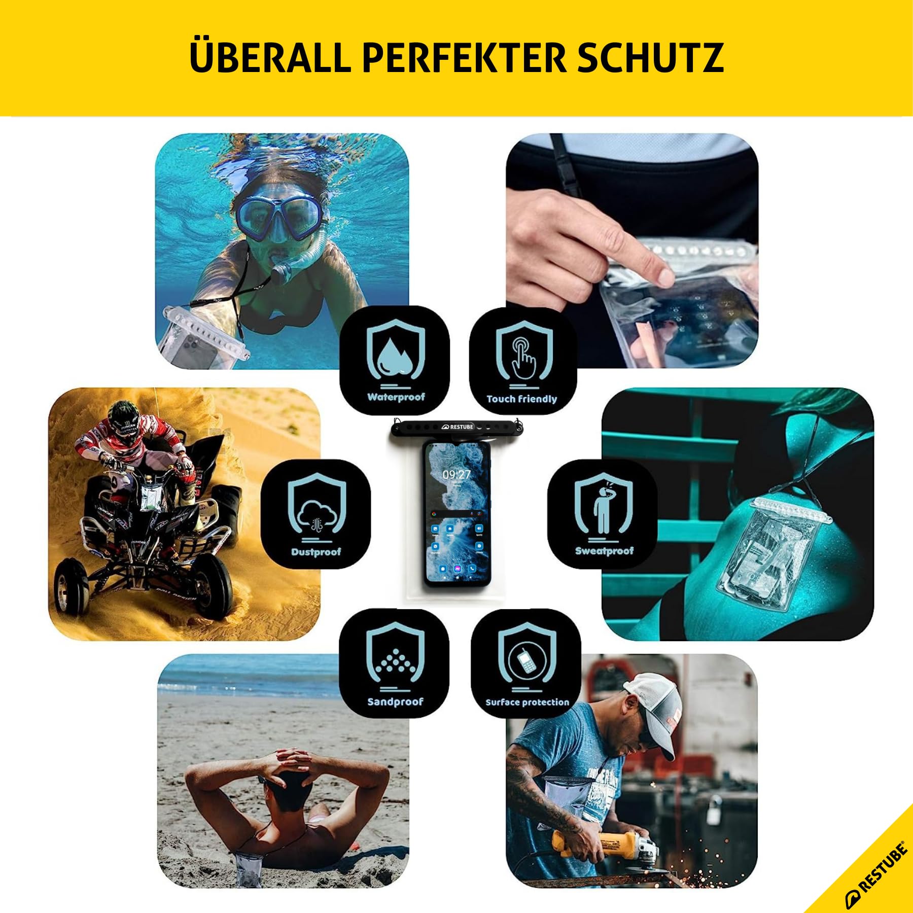 Restube wasserdichte Handyhülle, IPX8 Unterwasser Handyhülle für Schwimmen, Dry Bag Handy Lanyard Hülle für iPhone 14 13 12 11 XS XR X 8 7, Samsung S20 S10 S9, Huawei P30 P20 bis zu 6,9 Zoll