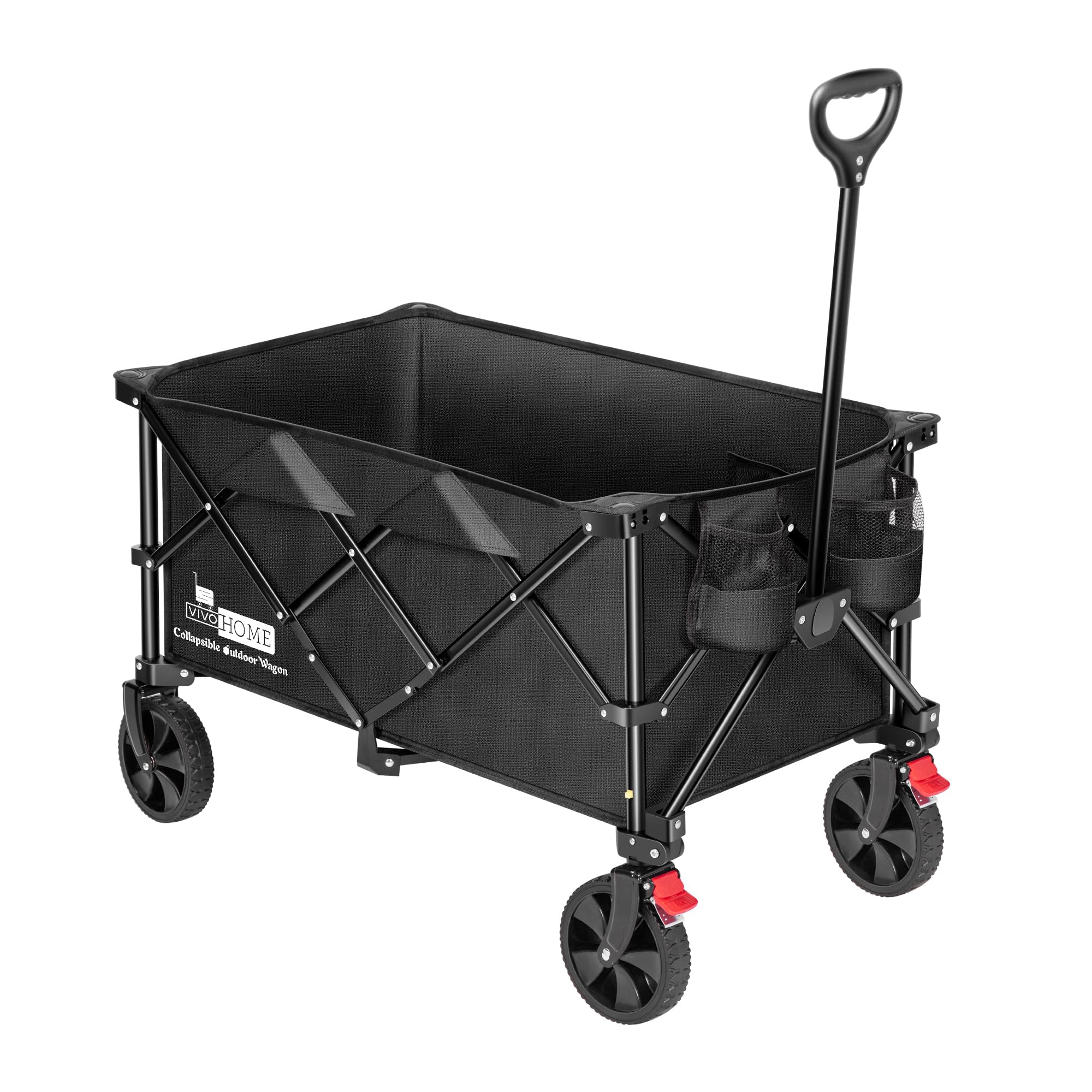VIVOHOME 200L Collapsible Wagon 136kg Heavy Duty Folding Utility Garden Cart Foldable Beach Wagons Large Capacity for Camping Picnic - Black