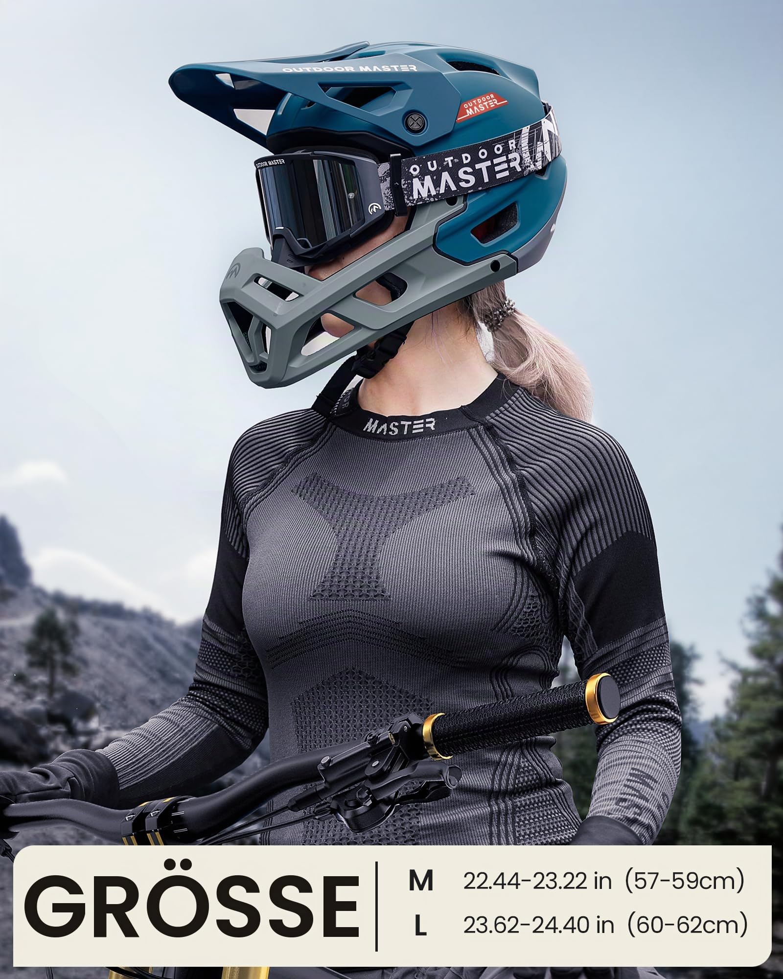 OutdoorMaster Full Face Mountainbike-Helm für Männer & Frauen-Zwei abnehmbare Kinnpolster Mountainbike-Helm, Belüftung Leichtgewicht Racing Downhill DH BMX MTB-Helm