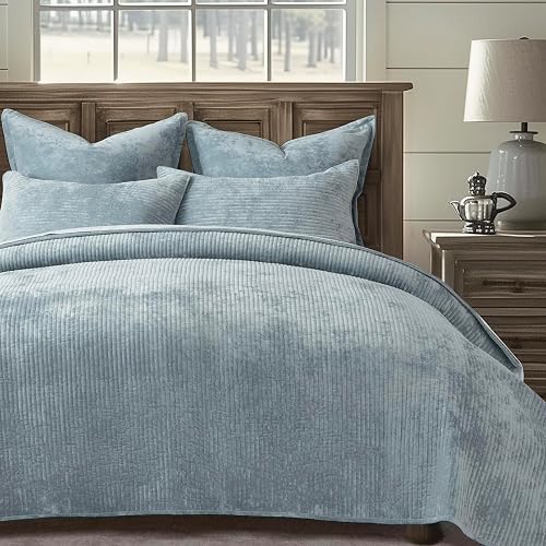 EverGrace Velvet Quilt Set King Size, Luxurious Soft Quilted Bedding