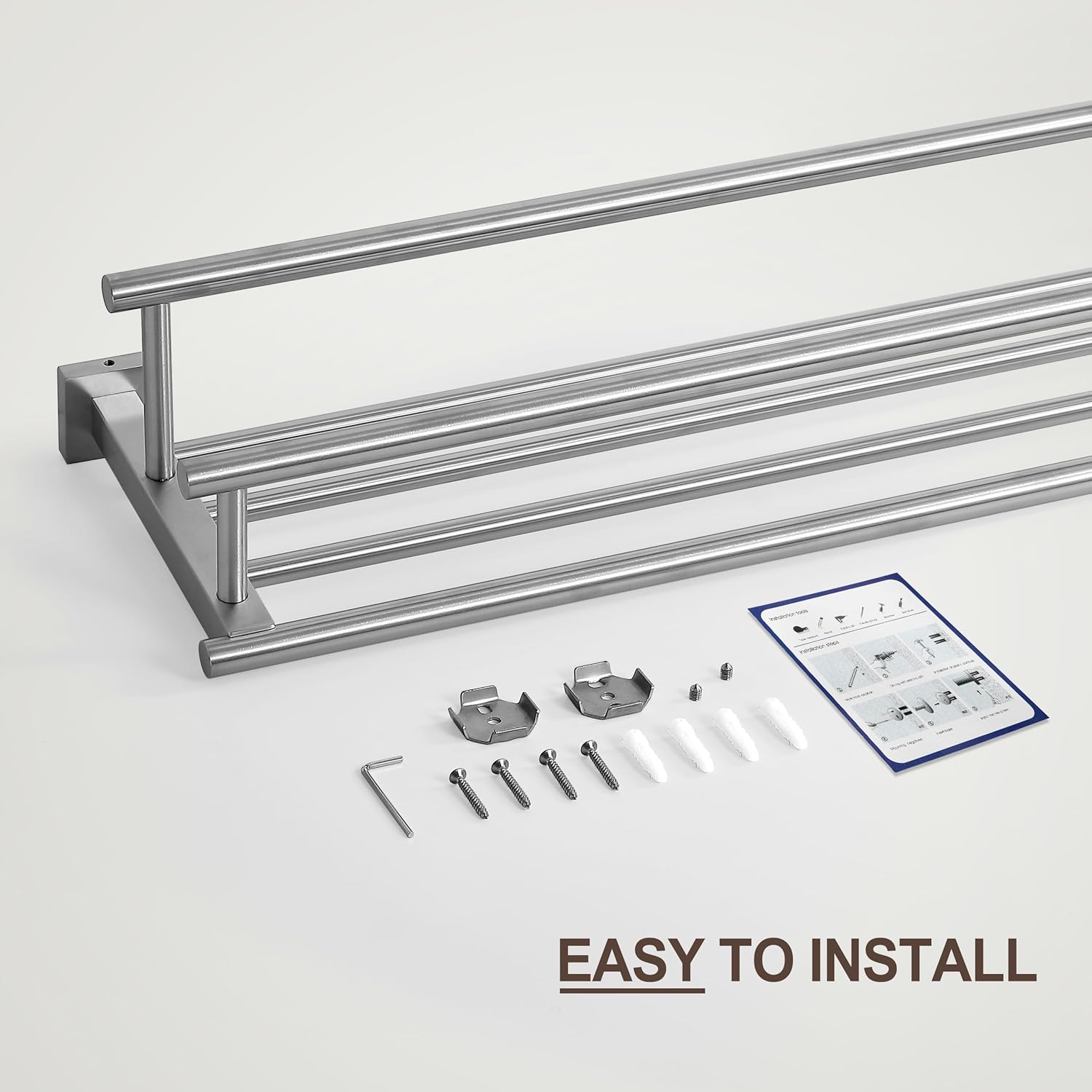 SEIDO 28 Inch Wall Mounted Towel Rack with Shelf, 2-Tier Bathroom Organizer with Double Towel Bar, Rustproof 304 Stainless Steel Towel Shelf, Heavy Duty Brushed Nickel Towel Holder for Bathroom