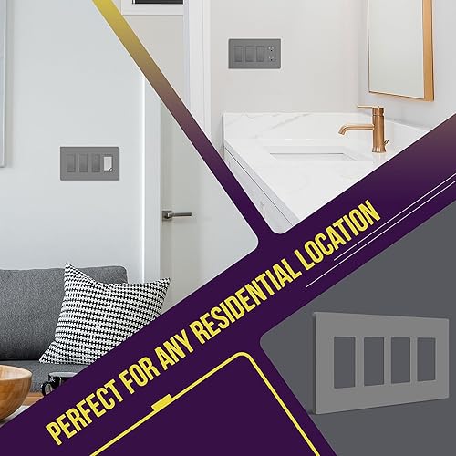 Miniatura 81 de ENERLITES SI8834-BK - Placa de pared decorativa sin tornillos, cubierta de enchufe segura, 4 entradas, 4.68 x 8.30 pulgadas (alto x largo), Negro