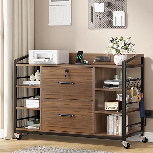 Miniatura 10 de SEDETA Archivador de 44 pulgadas, archivador para tamaño legal/carta, 2 cajones para oficina en casa con cerradura, tira de alimentación, 6 estantes