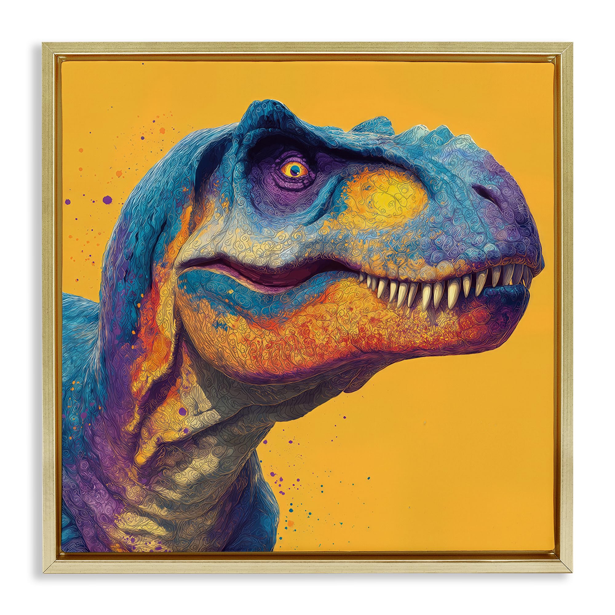 Stupell Industries Metallic Gold (Matte) Vibrant T Rex Portrait Kids, 17 X 17 Inch Canvas In Floater Frame