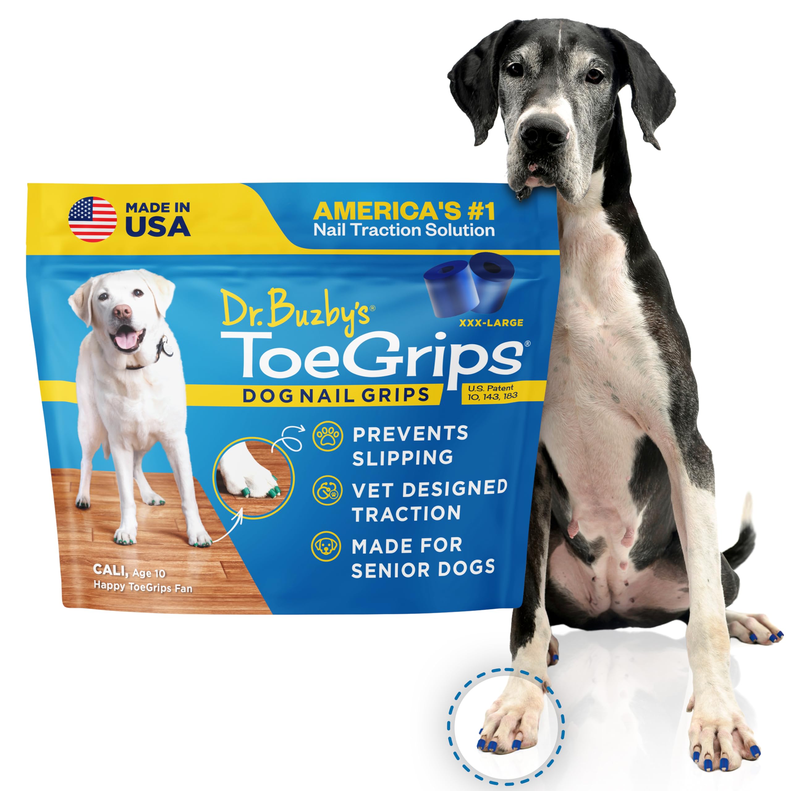Dr Buzby's XXXLarge ToeGrips for Dogs - Instant Traction on Wood/Hardwood Floors - Anti Slip Relief - Grippers for Senior Dogs - Stop Sliding Instantly - Rubber Nails for Paws - 1 Pack (20 Grips)