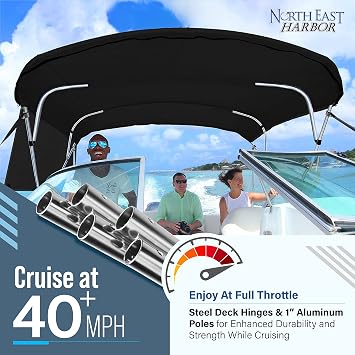 Universal 4 Bow Bimini Tops for Boats with Detachable Sidewalls, 900D Marine Canvas, Sun Shade Boat Canopy Kit, Bimini Top Hardware, Frame, Support Poles, Storage Boot, 54-60 W, Black