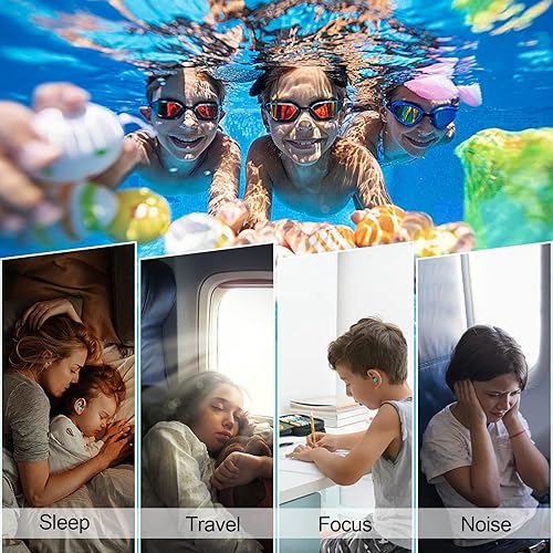 Miniatura 3 de Tapones para los oídos de natación, 3 pares de tapones para los oídos de silicona impermeables y reutilizables para natación, surf, esnórquel y
