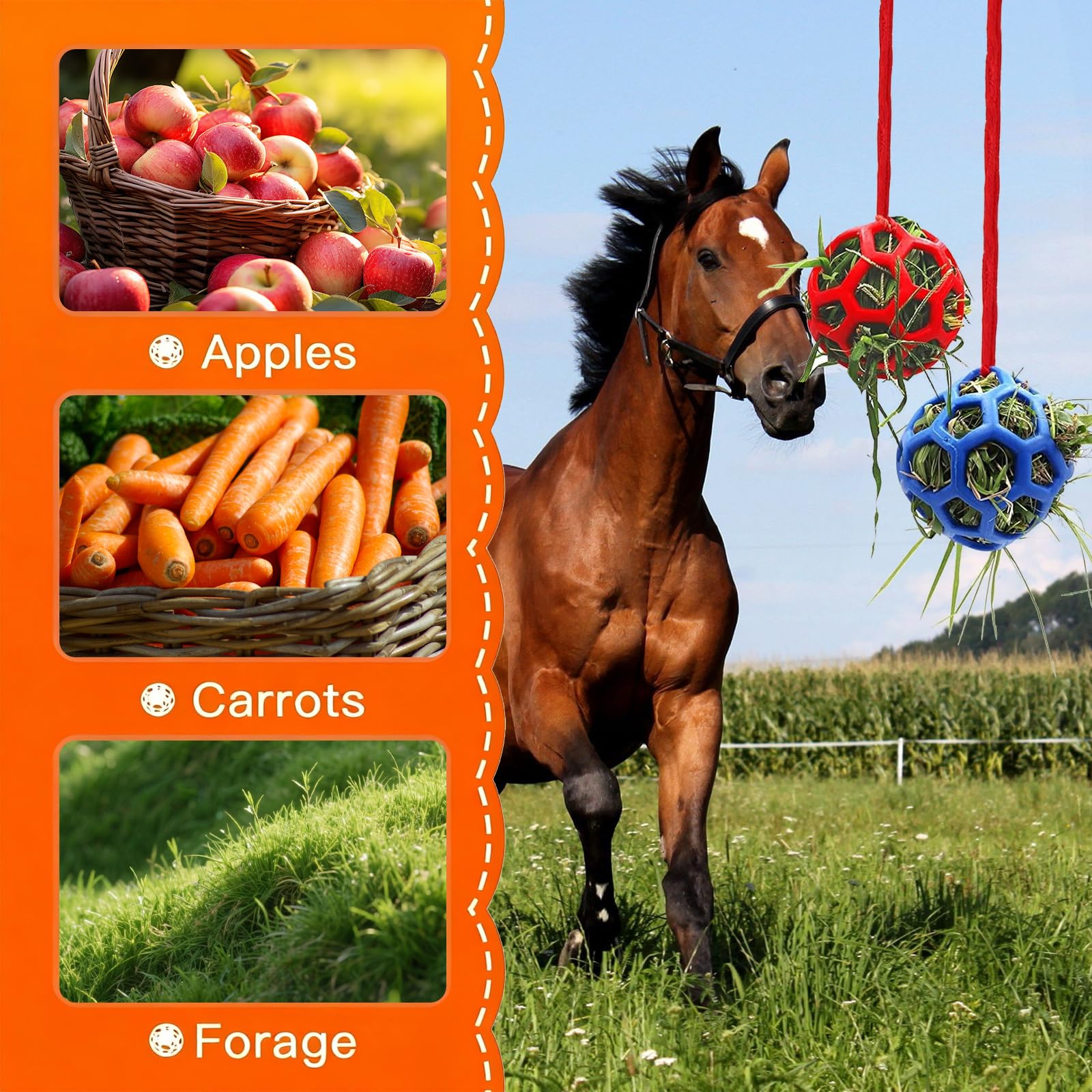 3 Pièces Balles à Foin pour Chevaux, Jouet D'alimentation Lent de Corde Suspendue, Mangeoire Foin Cheval, Adatto per Erbivori Come Bovini, Cavalli e Pecore, può Alleviare lo Stress
