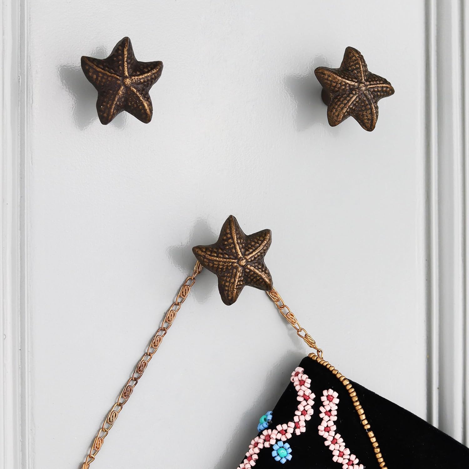 Indian Shelf 3-Pieces Utility Iron Starfish Heavy Duty Decorative Vintage Wall Hooks for Hanging Coats, Jackets, Leash, Hat, Towel, Backpack, Purse, Handbag :Antique