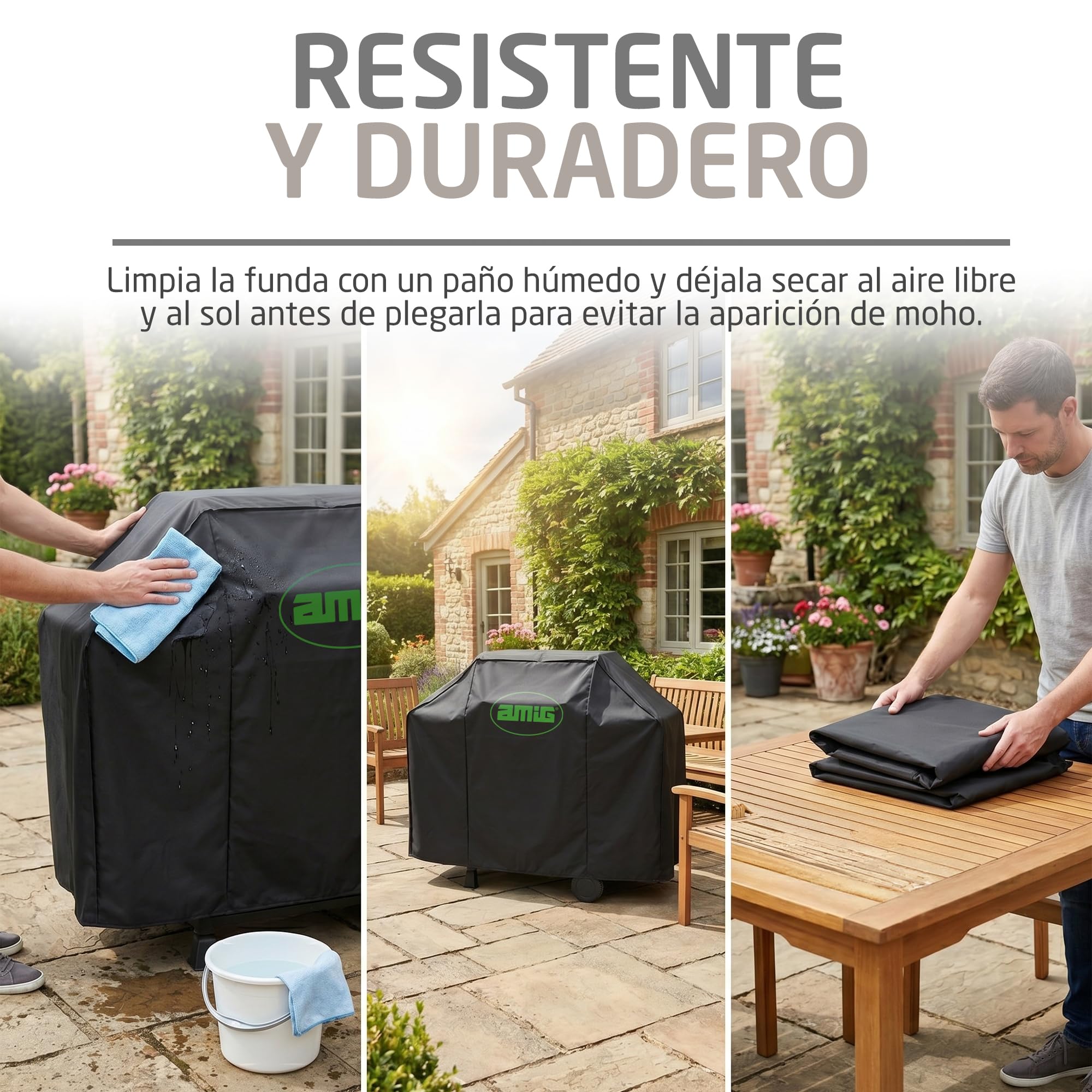 Amig - Funda Barbacoa Exterior Impermeable - 117 x 66 x 117 cm - Negro - Fabricado en Tela Oxford 210D - Tela con Revestimiento Anti-UV - Resistente al Agua, la Lluvia y el Sol. - Mod. AM31