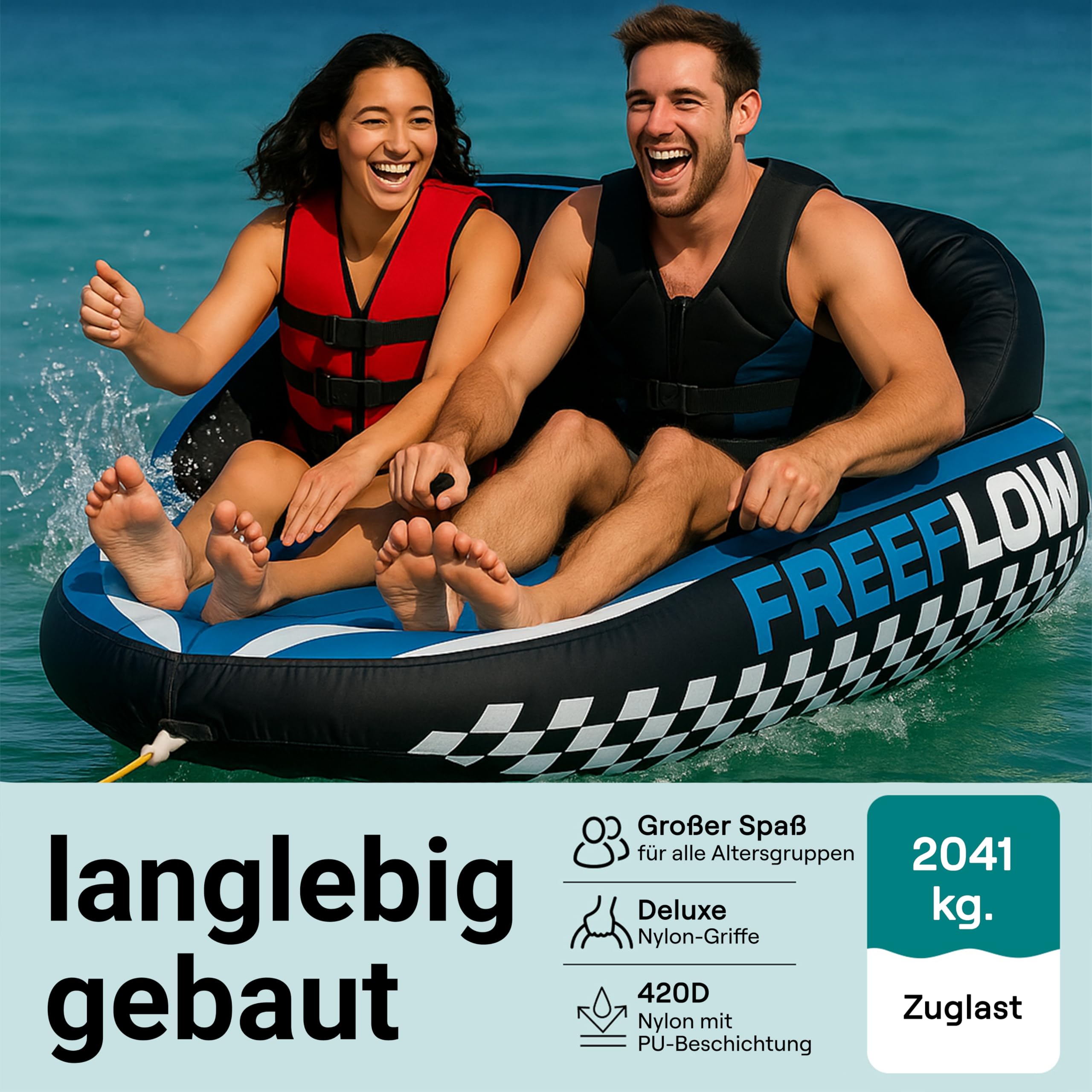 SereneLife Aufblasbares Schlauchboot- 2/3 Personen, Towable Tube für Wassersport, Ziehschlauchboot aus PVC, Für Seen & Flüsse, Einfach Aufzupumpen & Transportieren, Wassersport Tube für Bootfahren