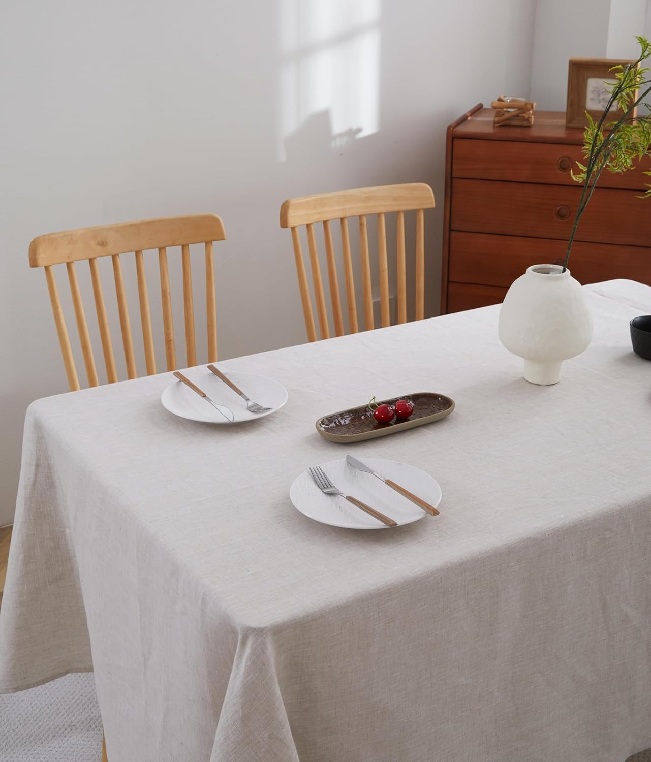 100% French Flax Linen Tablecloths Rectangle 108Lx60W Inch for Dinners, Parties, Easter, Halloween, Camping, Stone Washed, Textured, Machine Washable, 8-10 Sets (60''x108'', Natural Linen)