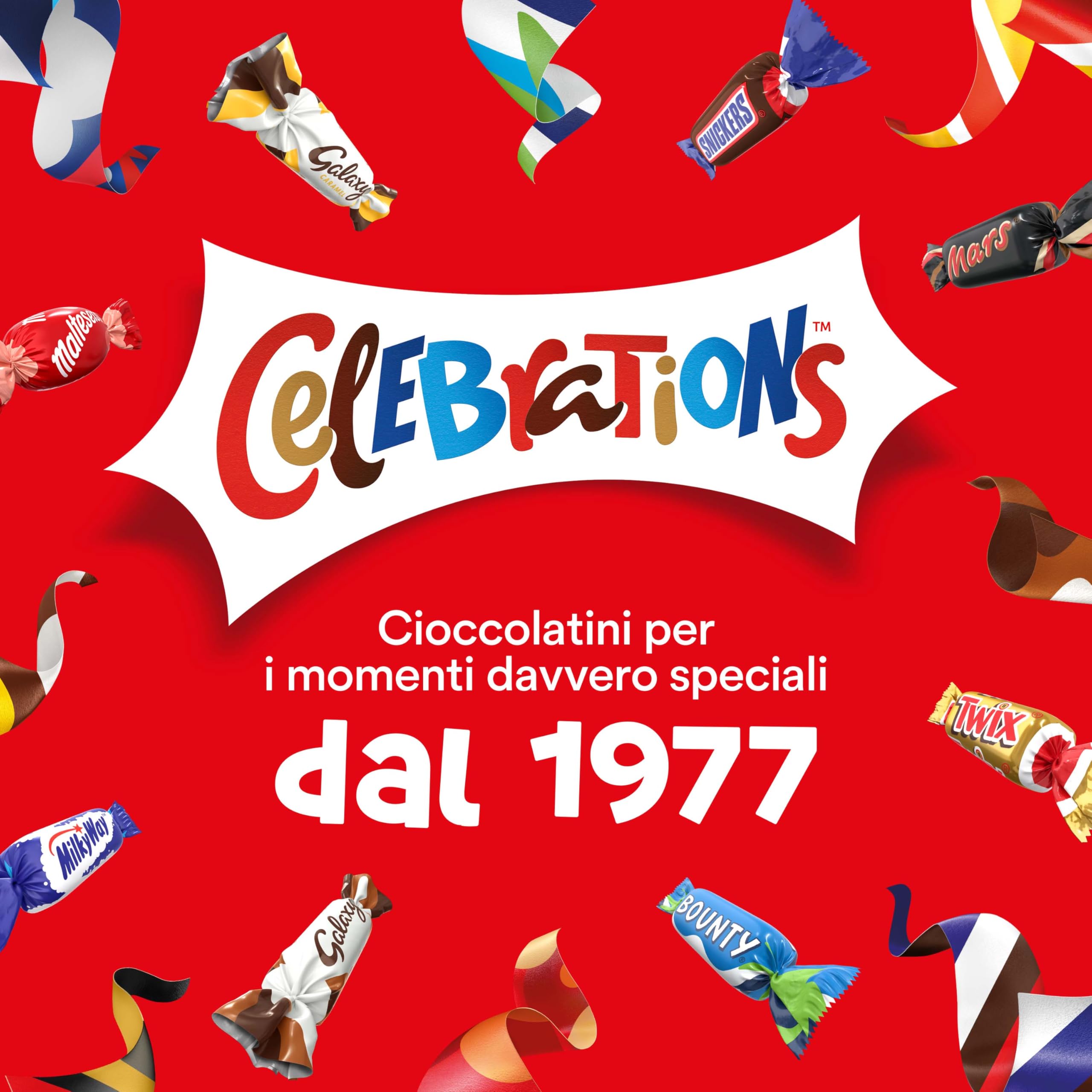 Celebrations, Snack Assortiti al Cioccolato, Praline Miste al Cioccolato Mars, Bounty, Snickers, Twix, Maltesers e Altri Ancora, 8 Scatole da 196g, Cioccolatini Natalizi