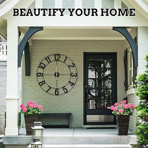 Miniatura 7 de Reloj de pared de metal grande de 30 pulgadas, funciona con pilas, estilo vintage, estilo granja, silencioso, sin tictac, con números arábigos para