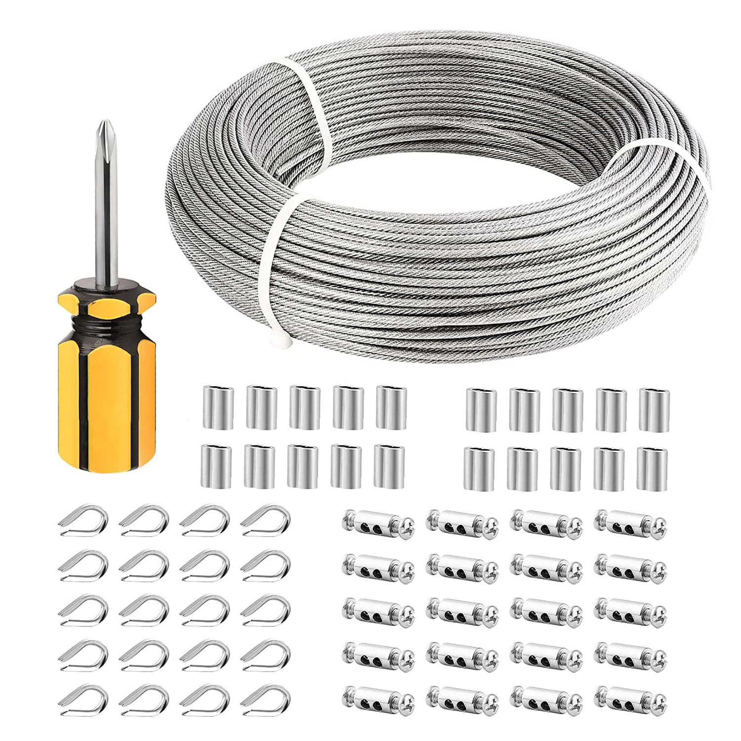 100m Filo Per Stendere Il Bucato Da Esterno 3mm,Cavo Acciaio,Garden Wire/Cable Railing Kit,Adatto Per Filo Di Tensione Per Recinzioni,Fune Metallica Per Lampade Da Esterno,Fune Per Tende