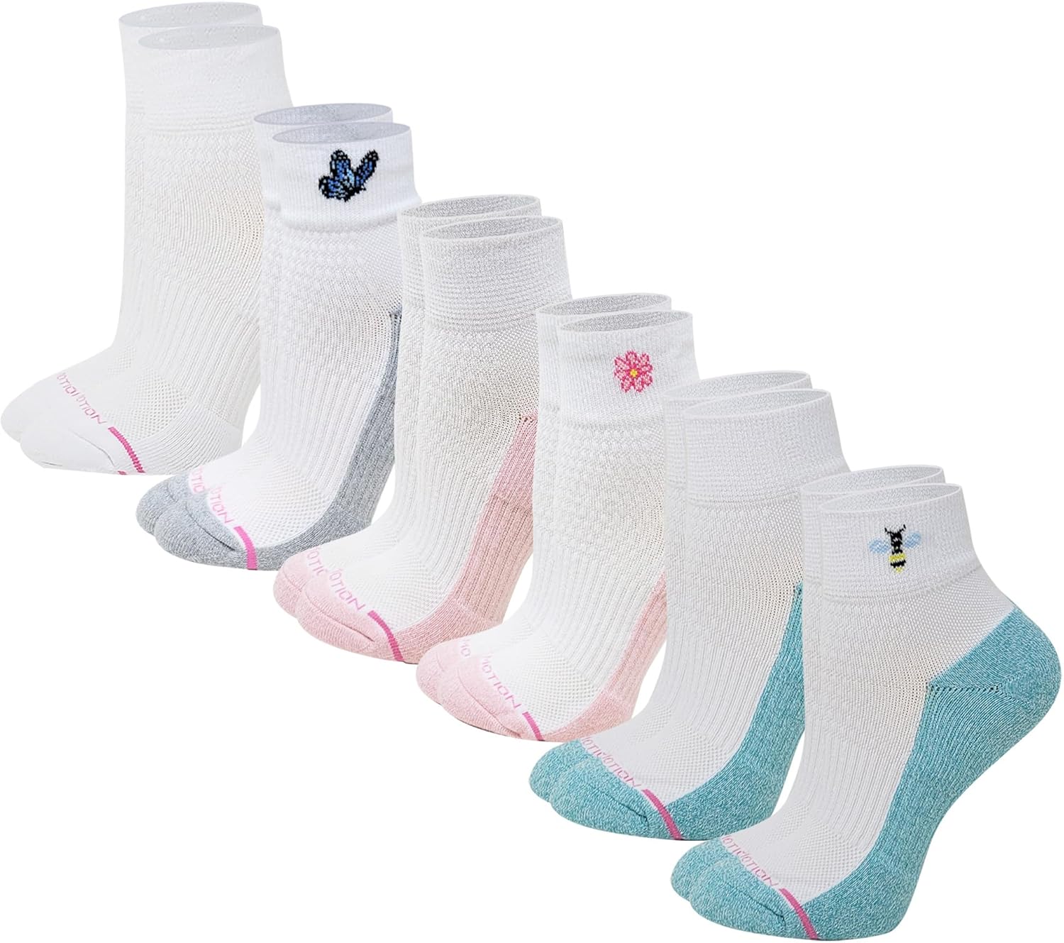 Dr. Motion Compression Quarter Socks For Women With Enhanced Cushion And Breathable Arch Support 6 Pairs (US, Numeric, 9, 11, Regular, Regular, Assorted #6)