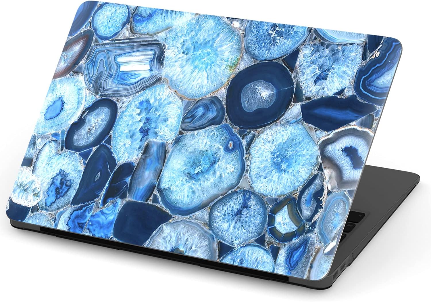 Mertak Hard Case Compatible with MacBook Pro 16 14 Air 15 13 inch M3 M2 M1 Mac 2024 2023 2022 2018 Laptop Clear Blue Geode Tile Protective Plastic Agate Marble Crystals Cover Stone Gemstone Design