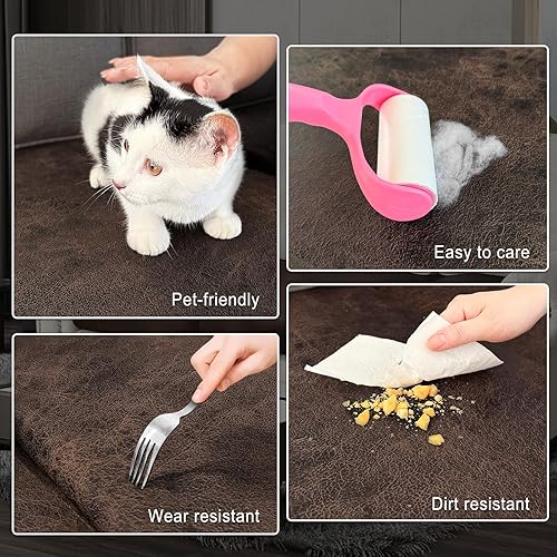 Miniatura 5 de Juego de fundas de cojín de sofá con aspecto de cuero, protector de muebles para sillón seccional, sofá biplaza para mascotas y niños, elástico (1