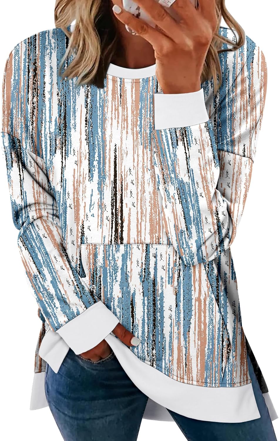 BETTE BOUTIK Womens Oversized Sweatshirt Crewneck Long Sleeve Tunic Pollover Shirt Side Slit Tunic Sweatshirt 2025