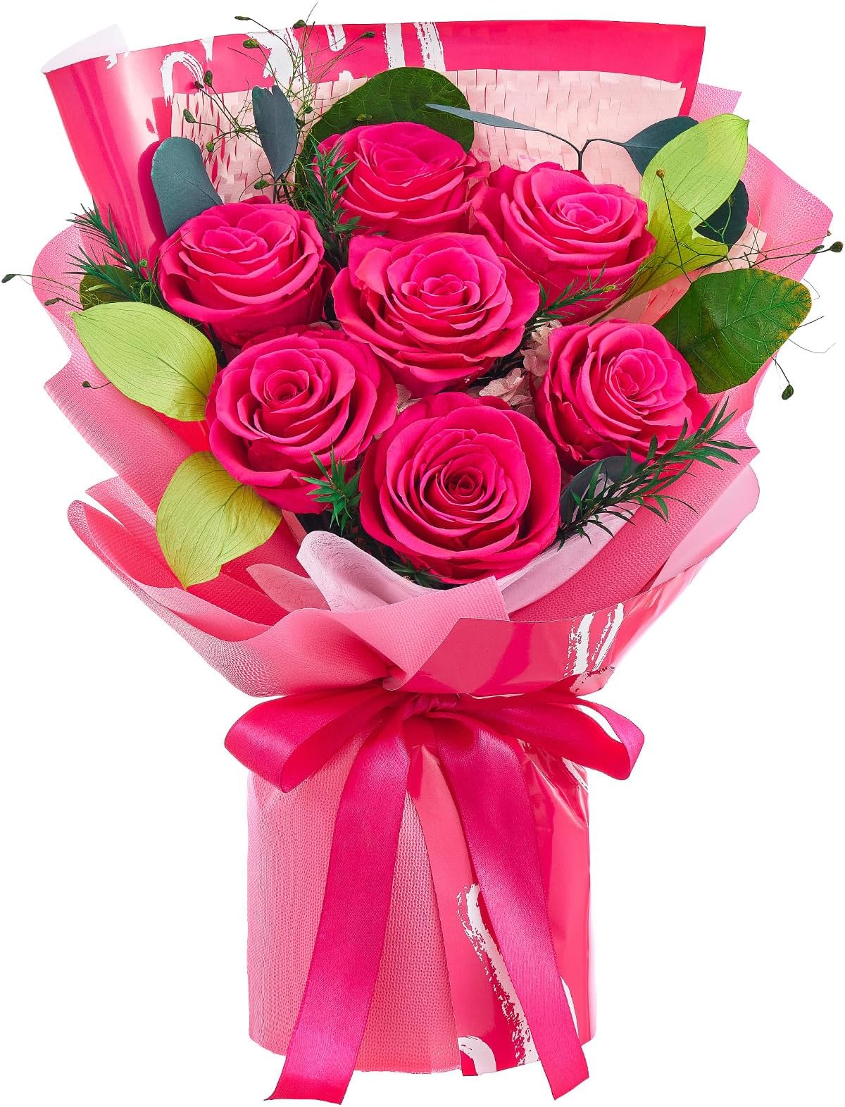 MosstoryMosstory Forever Flowers Bouquet 7-Piece Hot Pink Roses Bouquets Mothers Day Flowers Gift for Women Wife Anniversary Birthday Graduation