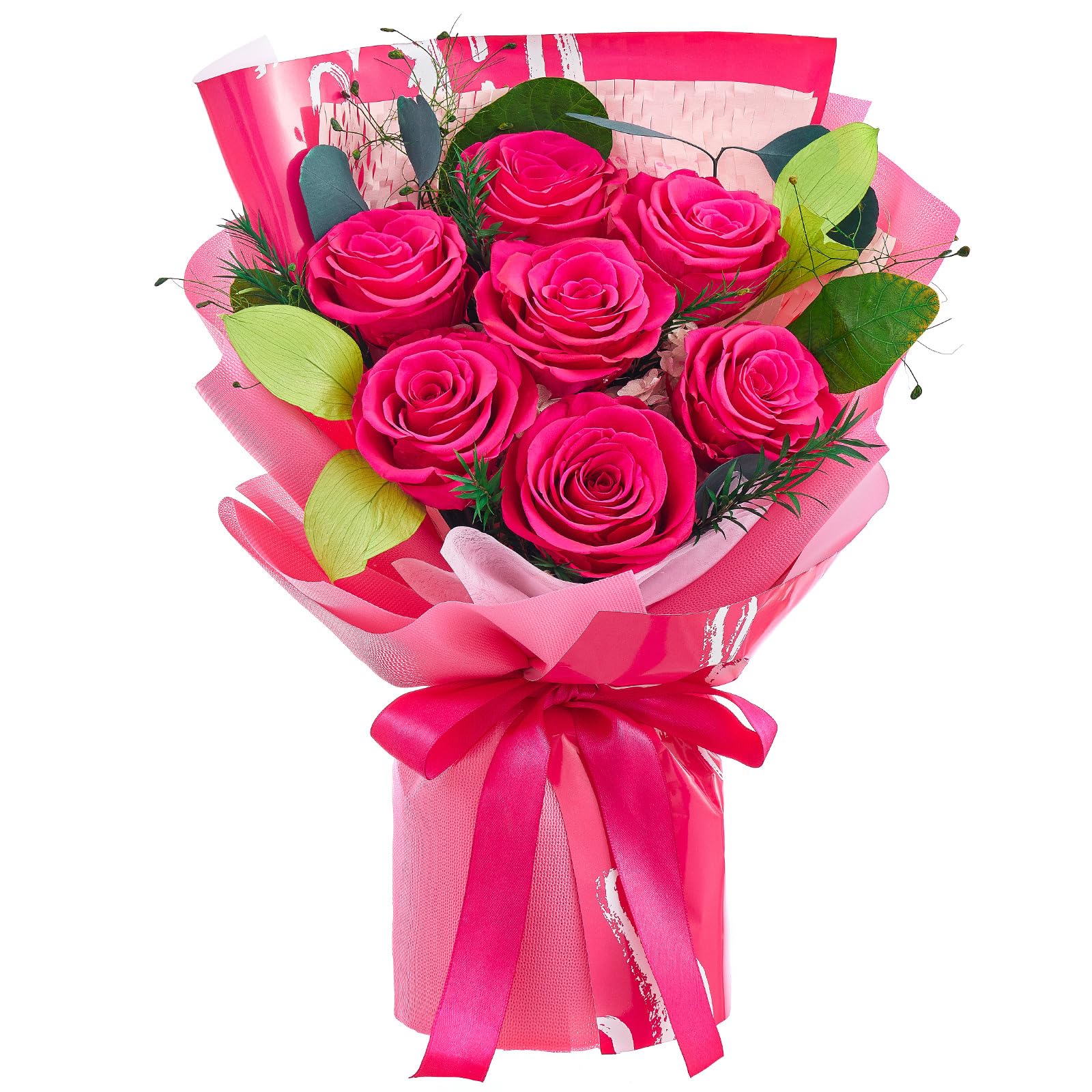 MosstoryMosstory Forever Flowers Bouquet 7-Piece Hot Pink Roses Bouquets Mothers Day Flowers Gift for Women Wife Anniversary Birthday Graduation