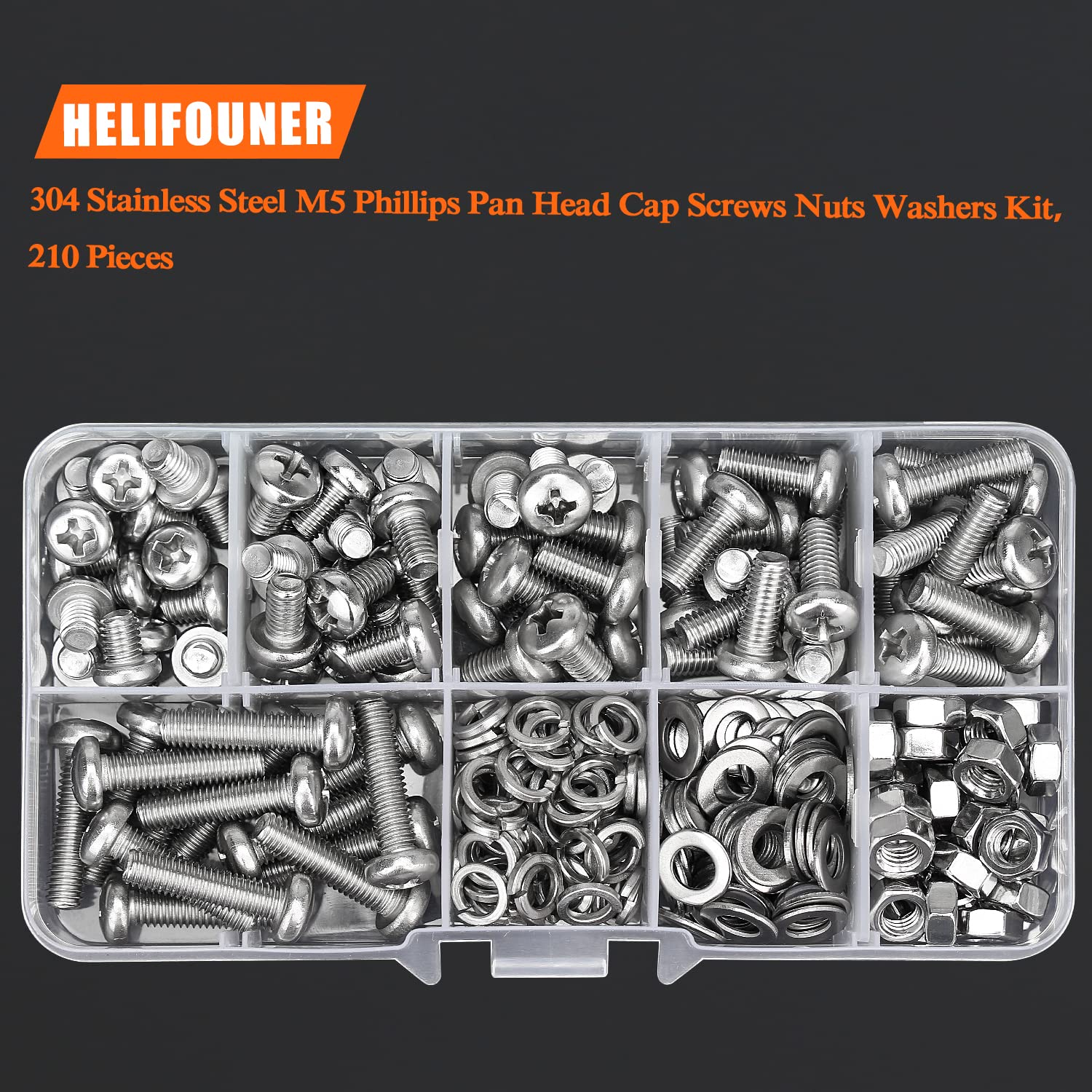 M5 Stainless Steel Machine Screws Kit - 210 Pieces -5
