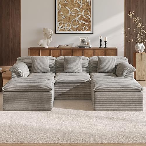 Miniatura 35 de Sofá Seccional Cloud de 51", Sofá Modular Moderno con Asiento Profundo, Cómodo Sofá Individual Comprimido, Sofás Tapizados de Pana para Sala