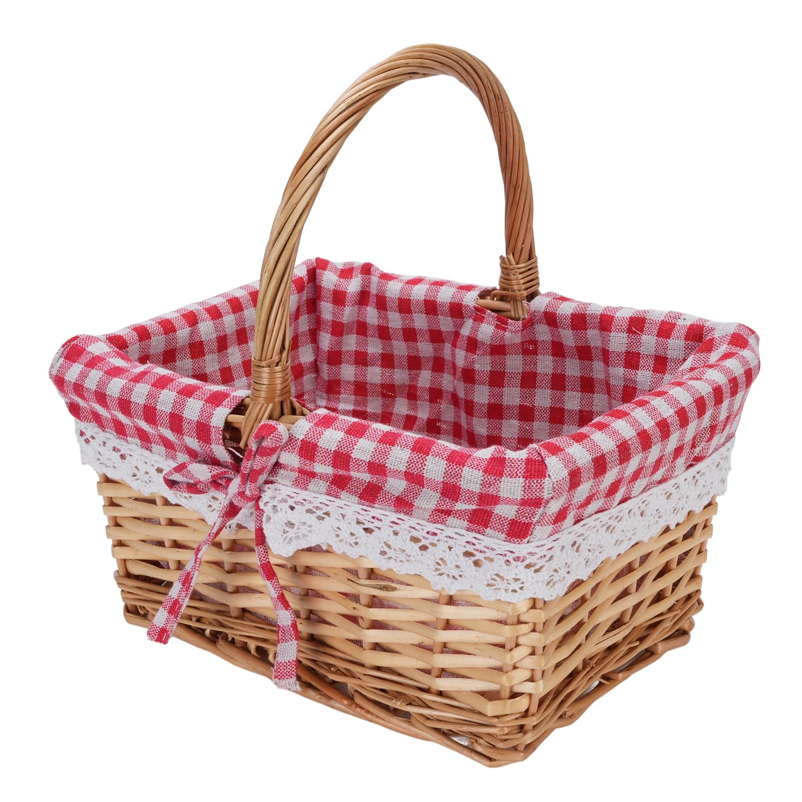 Panier de Pique-Nique en Osier Cocoarm | Petit Modèle Vintage Plaid Rouge 25x19x13 cm