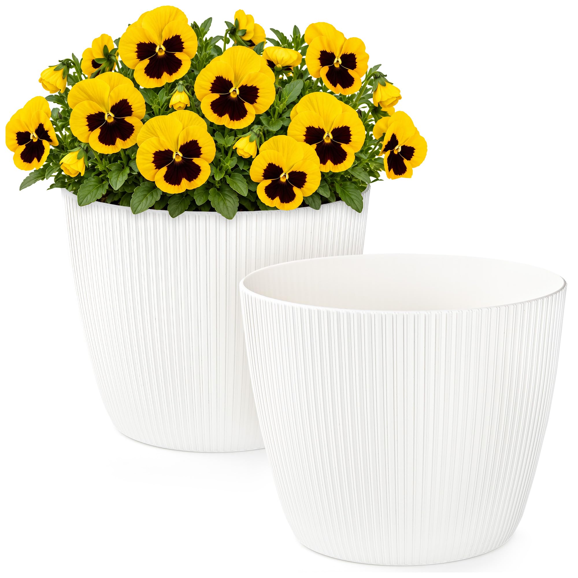 PECZEKO Blumentopf matt, Pflanzkübel aus Übertopf Kunststoff Deko Topf für, groß und klein Set Pflanzen 2X blumenkübel Set, blumenkübel kräutertopf (2 Pack) Creme, ø 19 cm