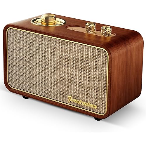 Retro Wood Bluetooth Radio with Built-in Speakers, Wireless Portable Speakers with Subwoofer-Elegant & Vintage Design, Rotary AM/FM Tuning Dial, Wireless Streaming (Wood)